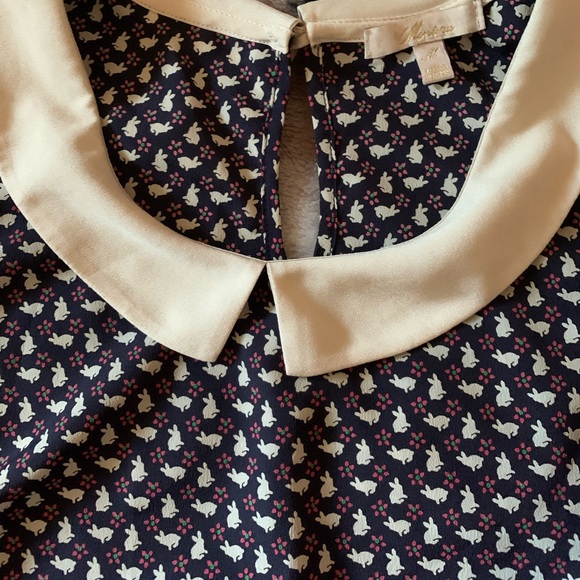 Bunny Print Peplum Peter Pan Collar Top - Picture 2 of 4